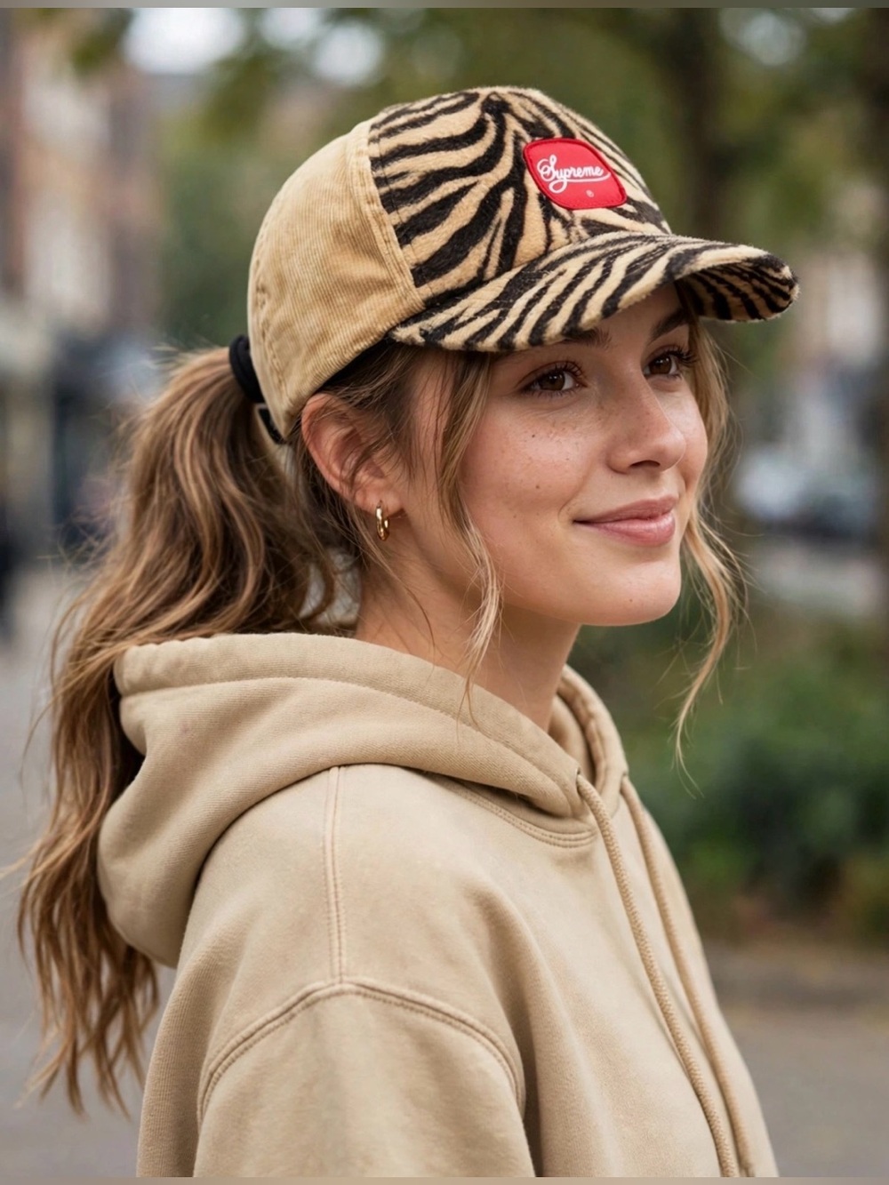 Supreme Women’s Tiger 5-Panel Cap w/ Tan Corduroy & Red Logo - Brand New